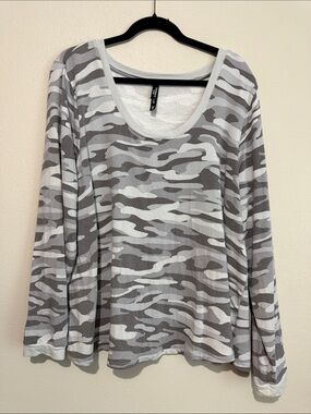 Gray Camo Scoop Neck Long-Sleeve Top